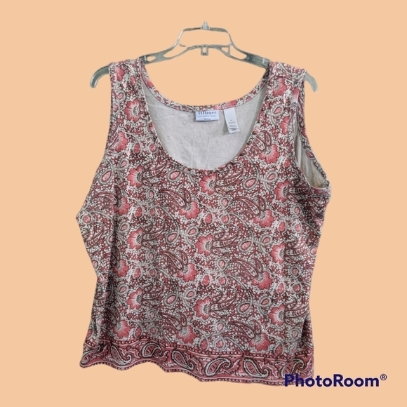 Villager (Liz Claiborne) peach paisley w/bead accents print tank Size 3X EUC - Picture 1 of 5